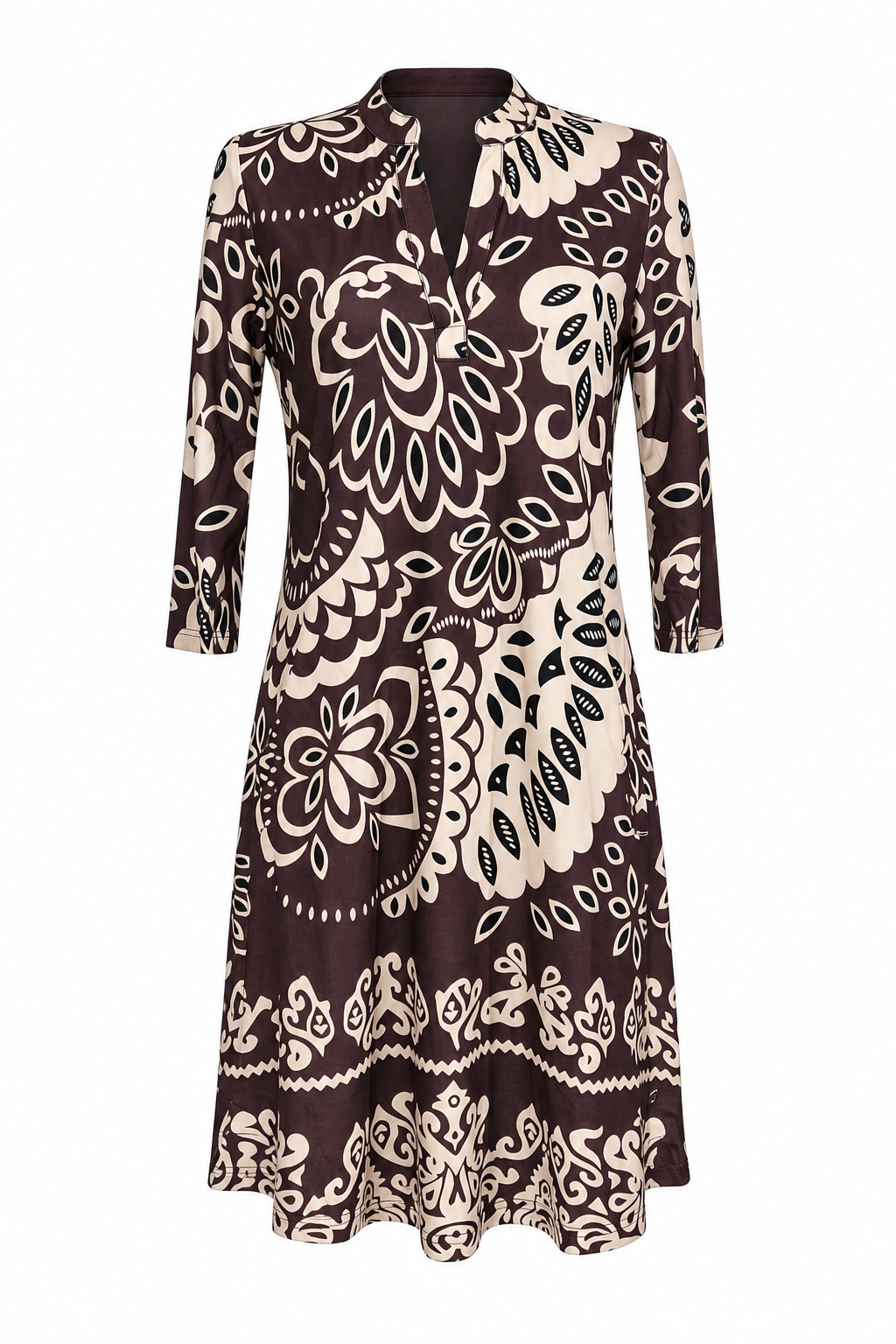 Angelle Milan Travelstof Jurk - Chocolade Crème Botanische Print