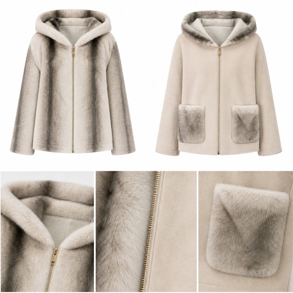 Reversible Jas - Crème - Faux Fur & Suèdelook - One Size