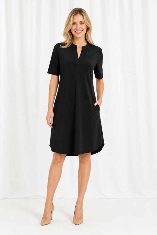 Angelle Milan Travelstof Jurk - Zwart Effen