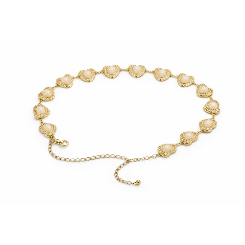 HS Metalen Riem - In 3+ Kleuren - Hartjes met Edelsteen - Wit