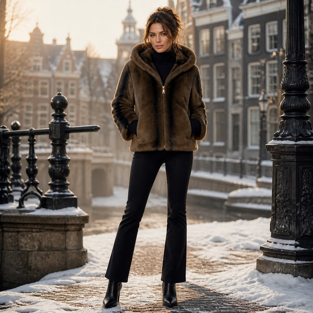 Reversible Jas - Bruin - Faux Fur & Suèdelook - One Size