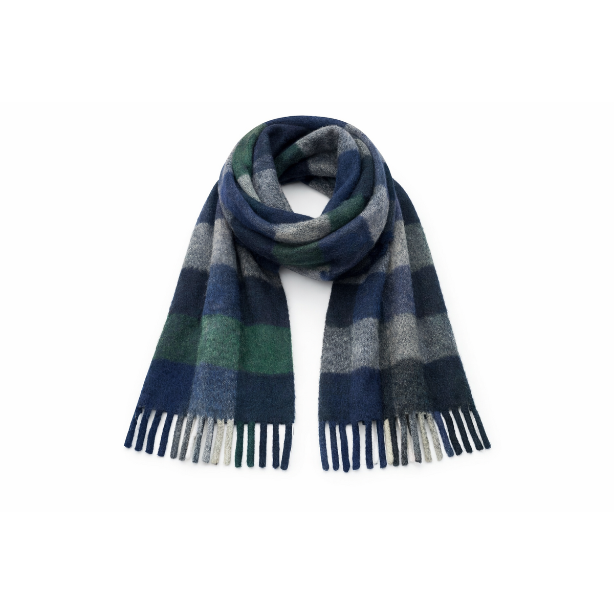 HS Wintersjaal - In 7+ Kleuren - Geblokt - Wollen look - Donkerblauw