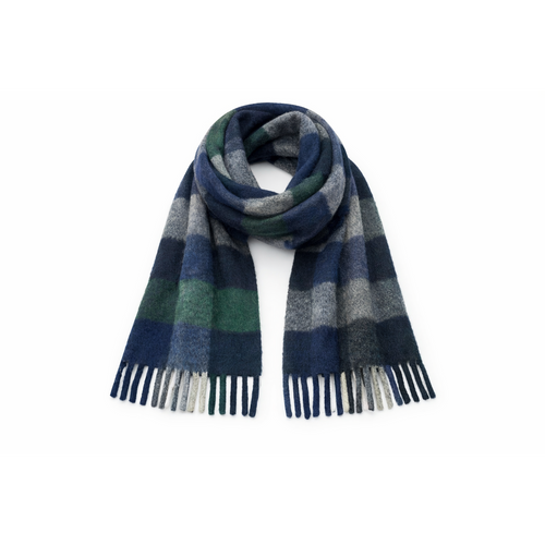 HS Wintersjaal - In 7+ Kleuren - Geblokt - Wollen look - Donkerblauw