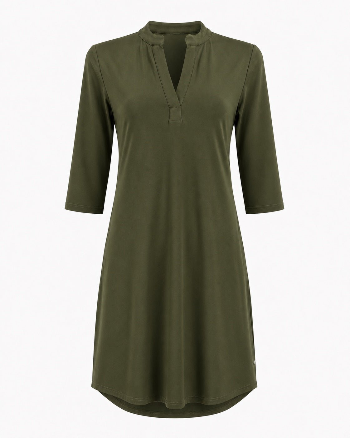 Angelle Milan Travelstof Jurk - Army Groen Effen - Driekwart Mouw