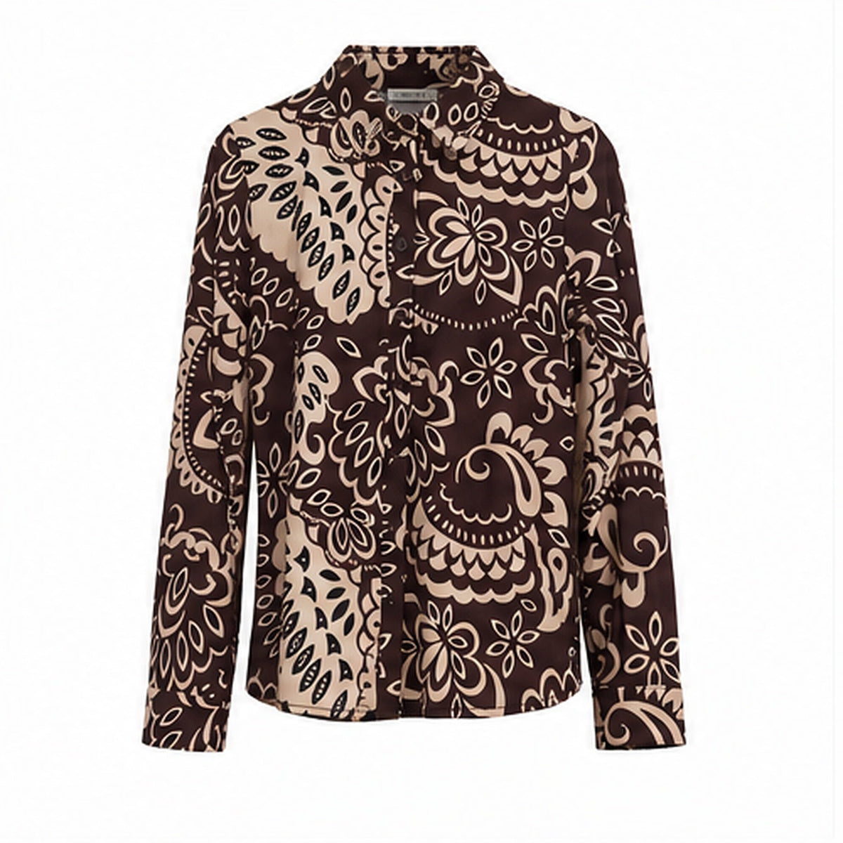 Angelle Milan Travelstof Blouse - Chocoladebruin Crème Botanische Print