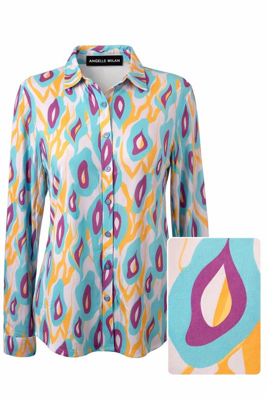 Travelstof Blouse Multiblauw/Oranje