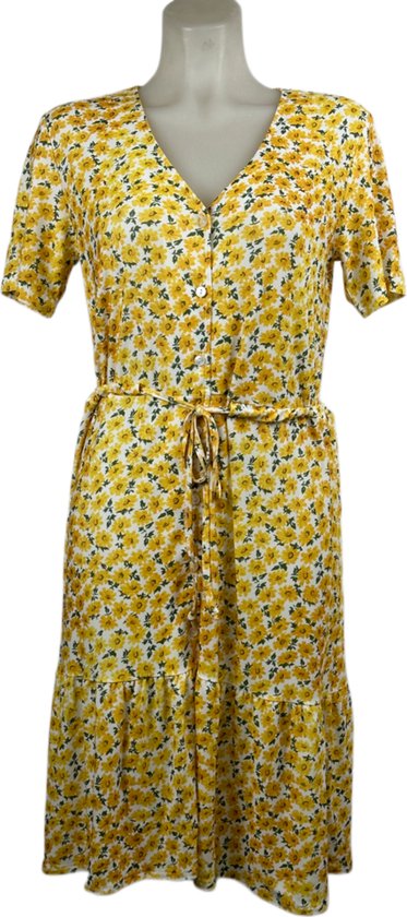 Angelle Milan – Damen-Reisestoffkleid – Gelbes Blumenkleid mit Schleife – Atmungsaktiv – Knitterfrei – Nachhaltiges Kleid