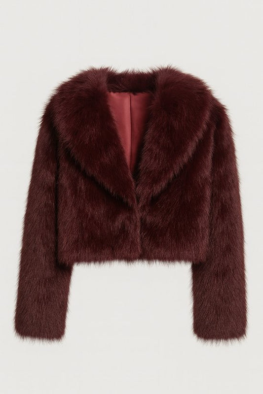 Faux Fur Dames Jas Bordeaux
