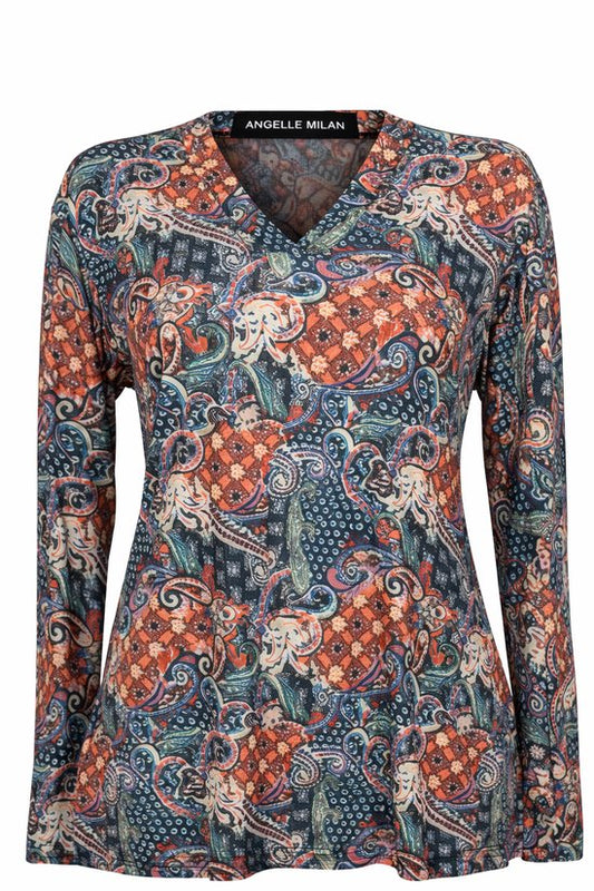 Antraciet/Rode Patch Blouse