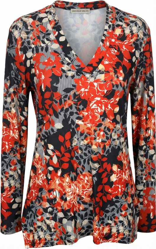 Angelle Milan – Bluse aus Reisestoff – Rot/Blaue Blumenbluse – Atmungsaktiv – Knitterfrei – Nachhaltige Bluse
