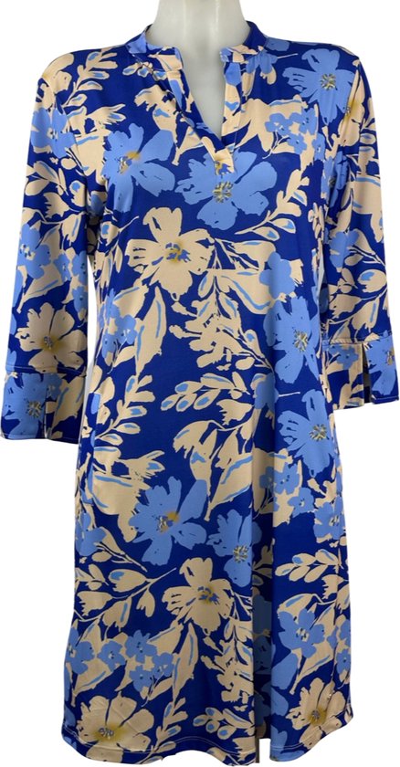 Blauw-Creme Bloemenjurk