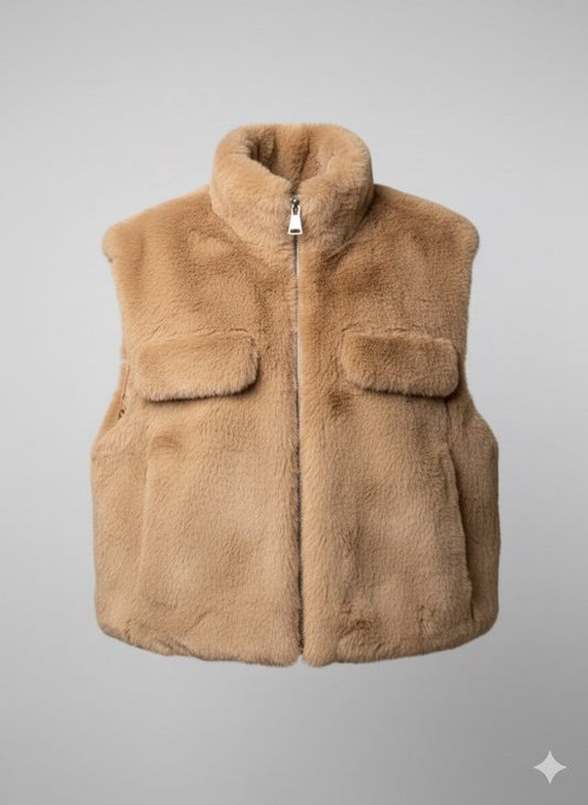 Premium Faux Fur Bodywarmer Camel