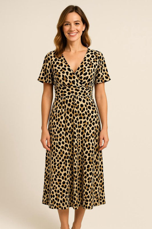 Lange Jurk Panterprint Zand