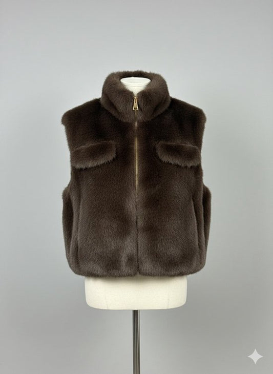 Premium Faux Fur Bodywarmer Donkerbruin