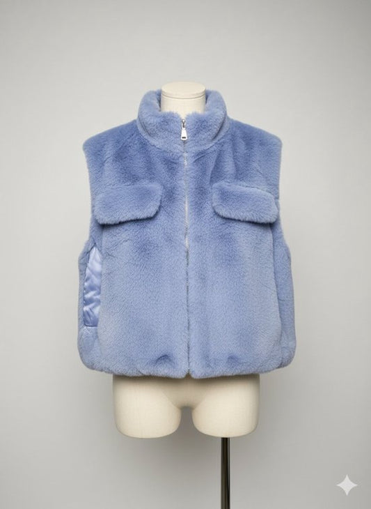 Premium Faux Fur Bodywarmer Pastel Blauw