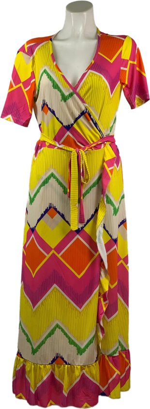 Lange Travelstof Jurk Geel Harde Kleuren