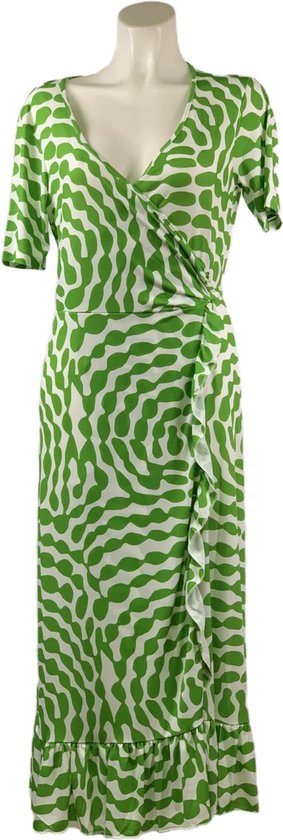 Lange Travelstof Jurk Groen Wit