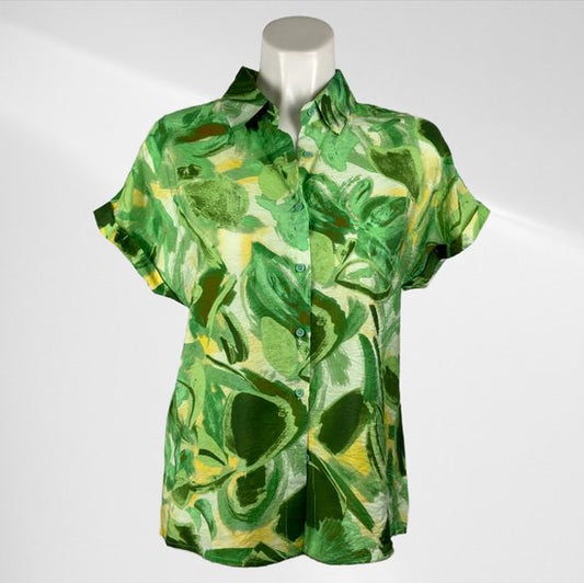 Multigroen Patroon Blousje Korte Mouwen