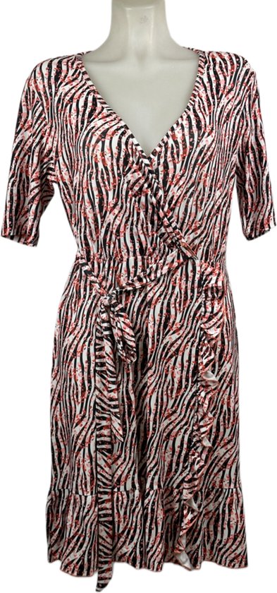 Angelle Milan – Reisestoffkleid – Rotes Zebra-Wickelkleid mit langen Ärmeln – Atmungsaktiv – Knitterfrei – Nachhaltiges Kleid