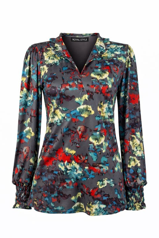 Royal Style Grijs/Rode Blouse