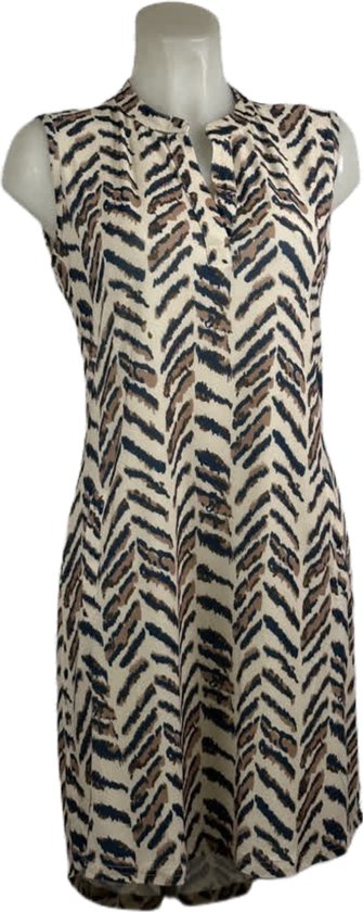 Travelstof Jurk Mouwloos Beige Print