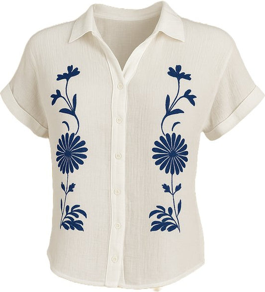 Blouse Korte Mouw Blauw