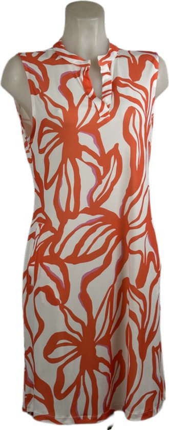 Oranje-Witte Mouwloze Jurk