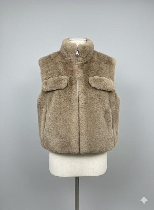 Premium Faux Fur Bodywarmer Taupe