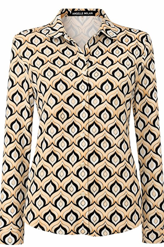 Beige/Zwart/Wit Print Blouse