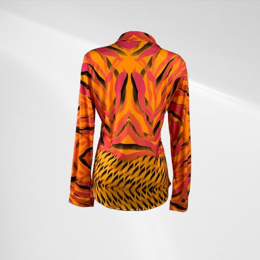 Oranje Travelstof Blouse Roze Zwart Print