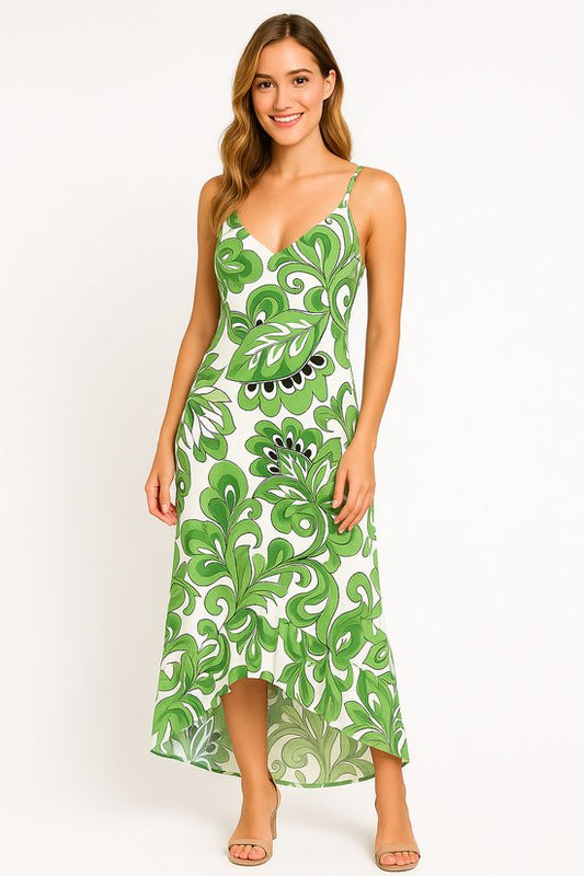 Maxi Jurk Bladprint Groen
