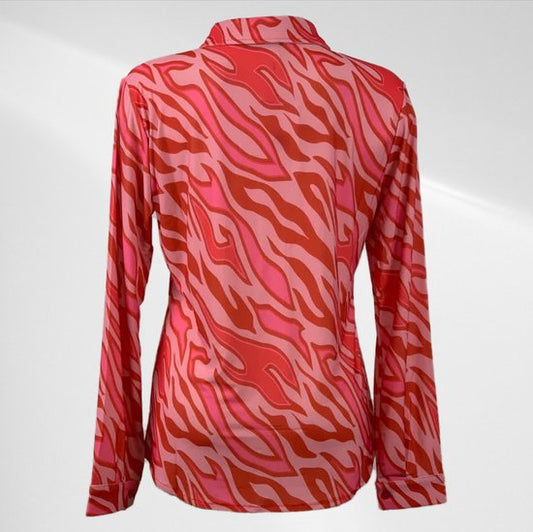 Angelle Milan – Rosa/Rote Bluse aus Reisestoff für Damen – Reisestoff – Komfort – Bügelfrei – Nachhaltig – In 5 Größen!