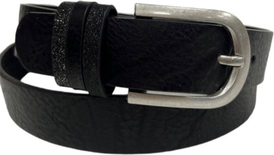 Exclusieve Leren Riem Zwart Glitter