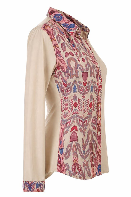Rood-Beige Travel Blouse - damesblouse - comfortabele pasvorm