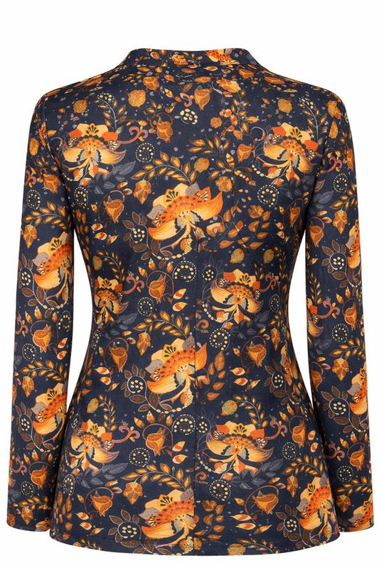 Navy Oranje Bloemen Blouse
