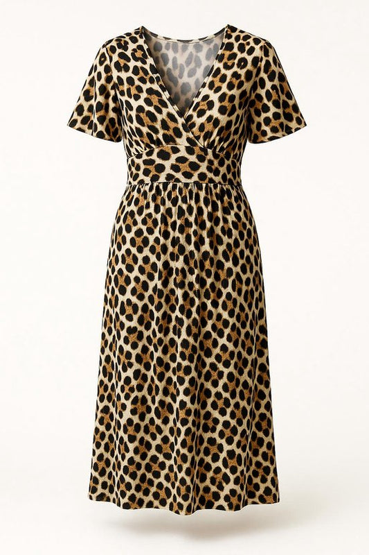 Lange Jurk Panterprint Zand