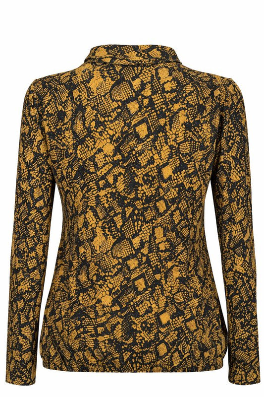 Angelle Milan – Bluse aus Reisestoff – Gelbe Schlangenbluse mit Kordel – Atmungsaktiv – Knitterfrei – Nachhaltige Bluse