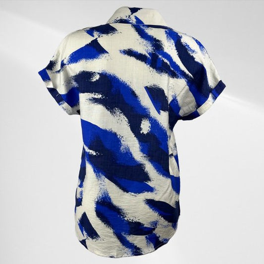 Blauw/Zwart/Wit Blousje Korte Mouwen
