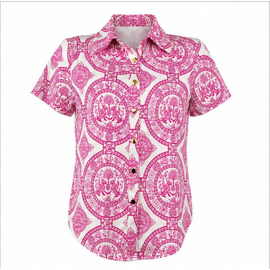 By Swan blouse korte mouw print