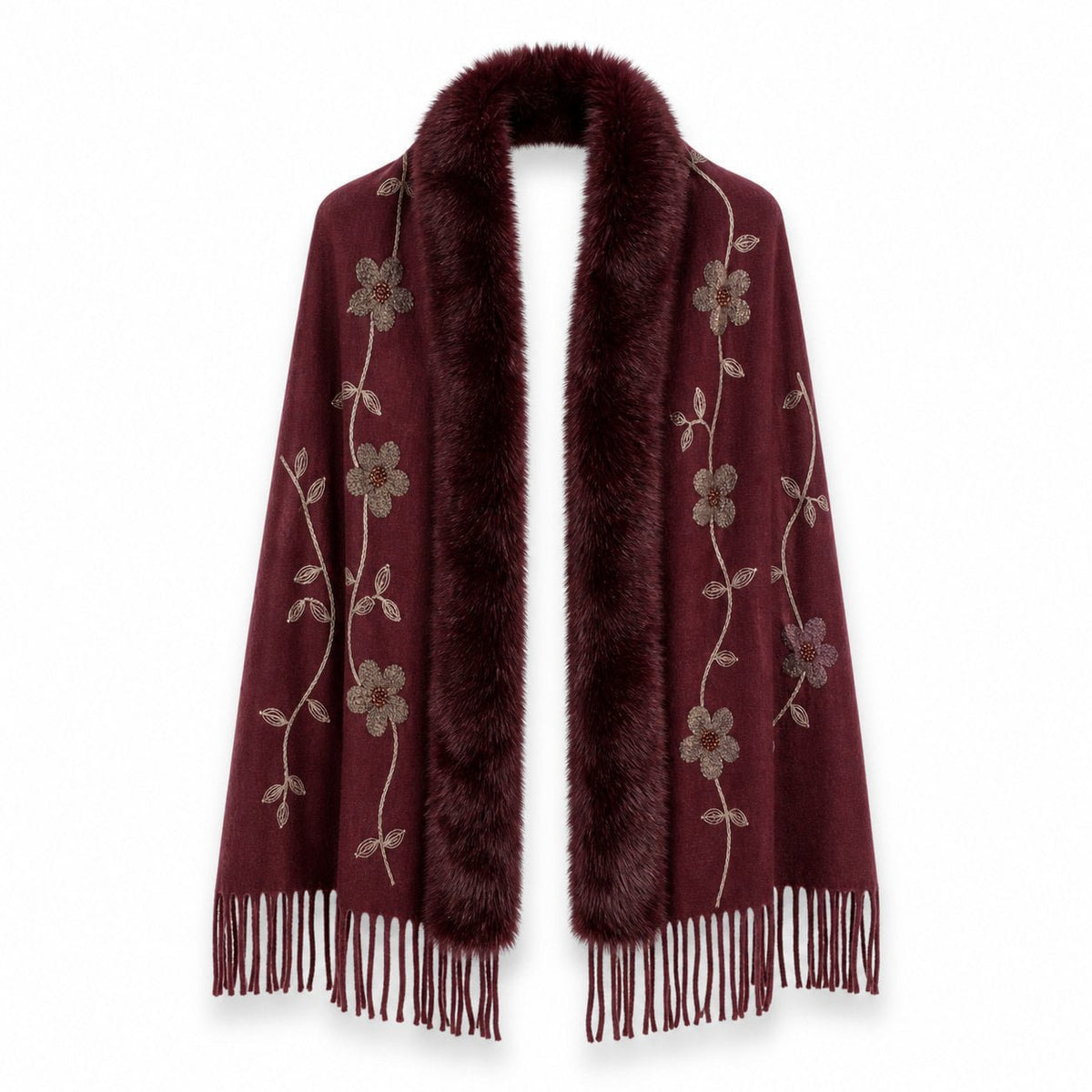 Bloemenstola met Faux Fur Rand en Franjes - 65x180 cm