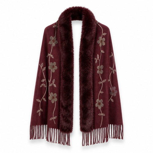 Bloemenstola met Faux Fur Rand en Franjes - 65x180 cm