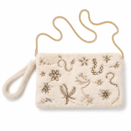 Geborduurd Faux Fur Schoudertasje - 27x18 cm