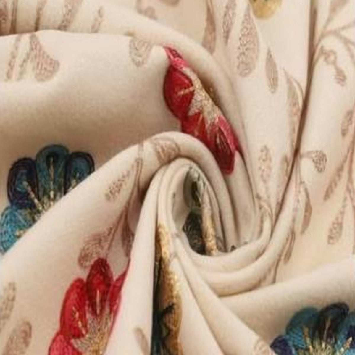 Viscose-Wol Sjaal met Bloemenborduursel - 72x180 cm