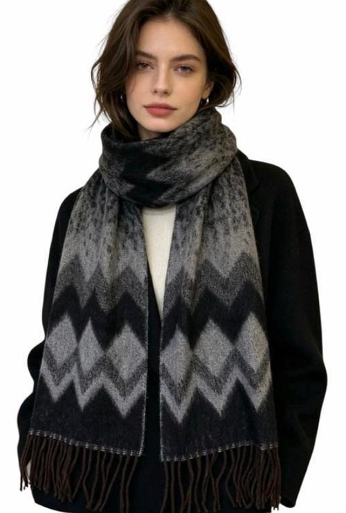 Zigzag Sjaal met Franjes - Kasjmiermix