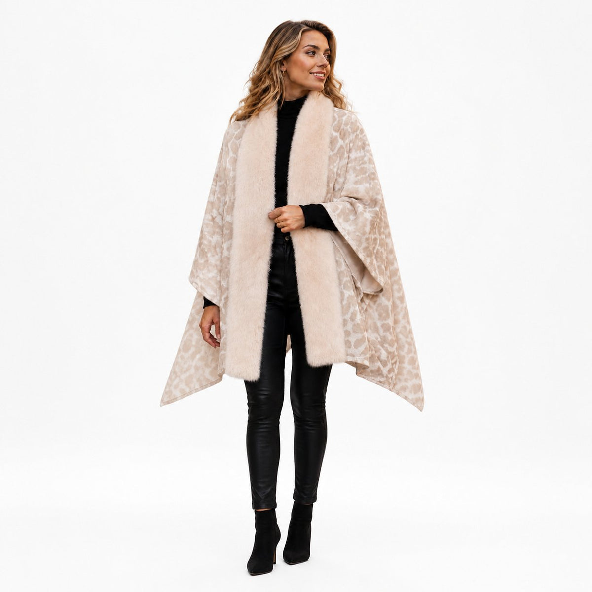 Stola Luipaardprint met Faux Fur Rand - 60x200 cm
