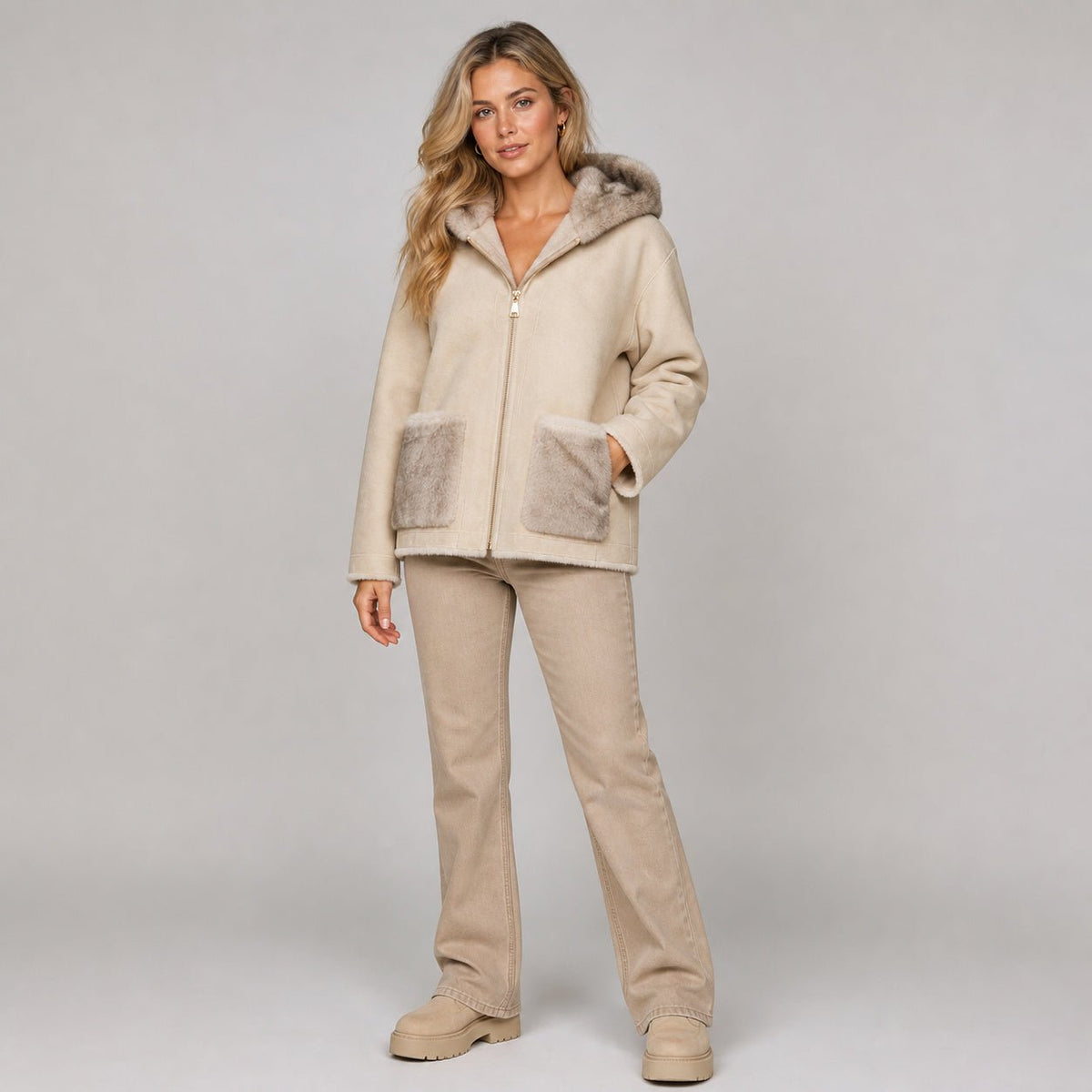 Reversible Jas - Crème - Faux Fur & Suèdelook - One Size