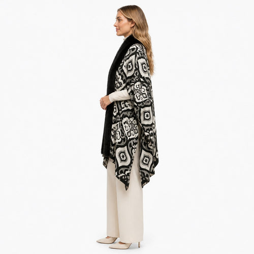 Geometrische Stola met Faux Fur Rand - 60x200 cm