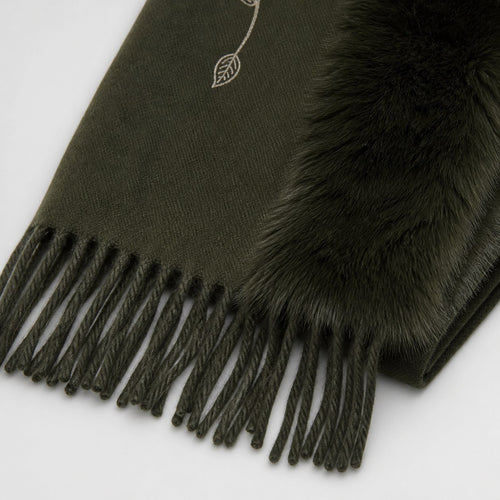 Bloemenstola met Faux Fur Rand en Franjes - 65x180 cm
