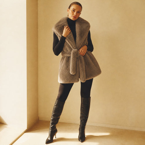 Faux Fur Gilet met Ceintuur - One Size