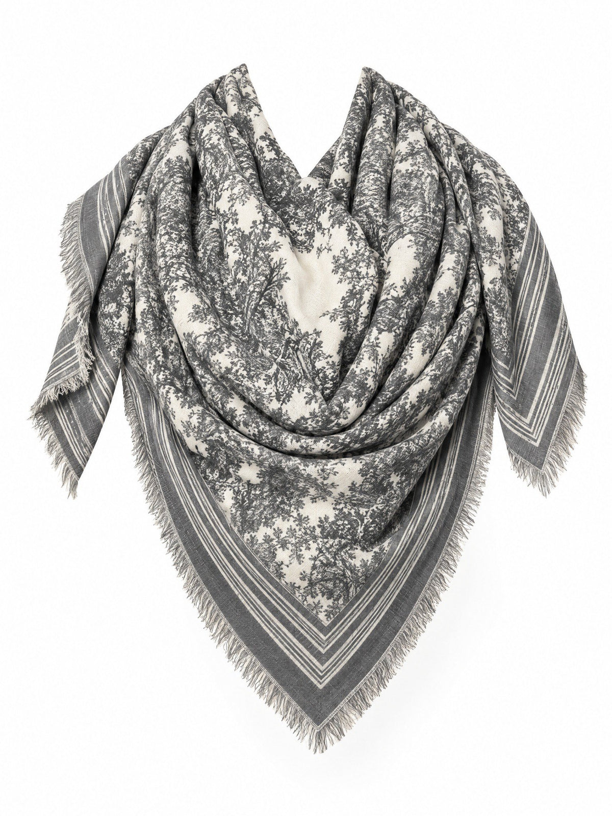Vierkante Paisley Bloemensjaal met Franjes - 135x135 cm